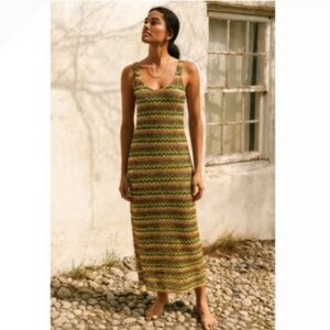 VTG Y2K 2000s Zigzag Crochet Boho Festival Beach Knit Maxi Dress Women's Size S